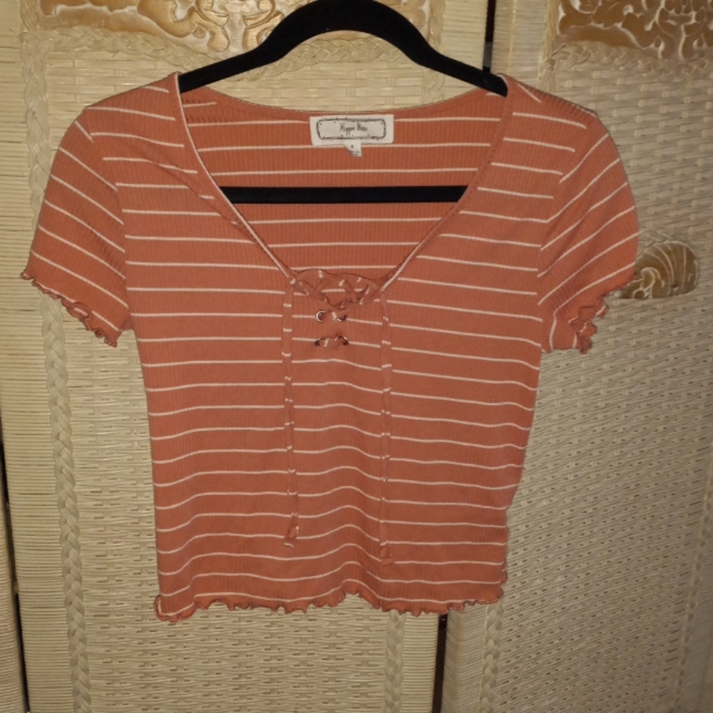 Pink and white stripped hippie rose cropped top
